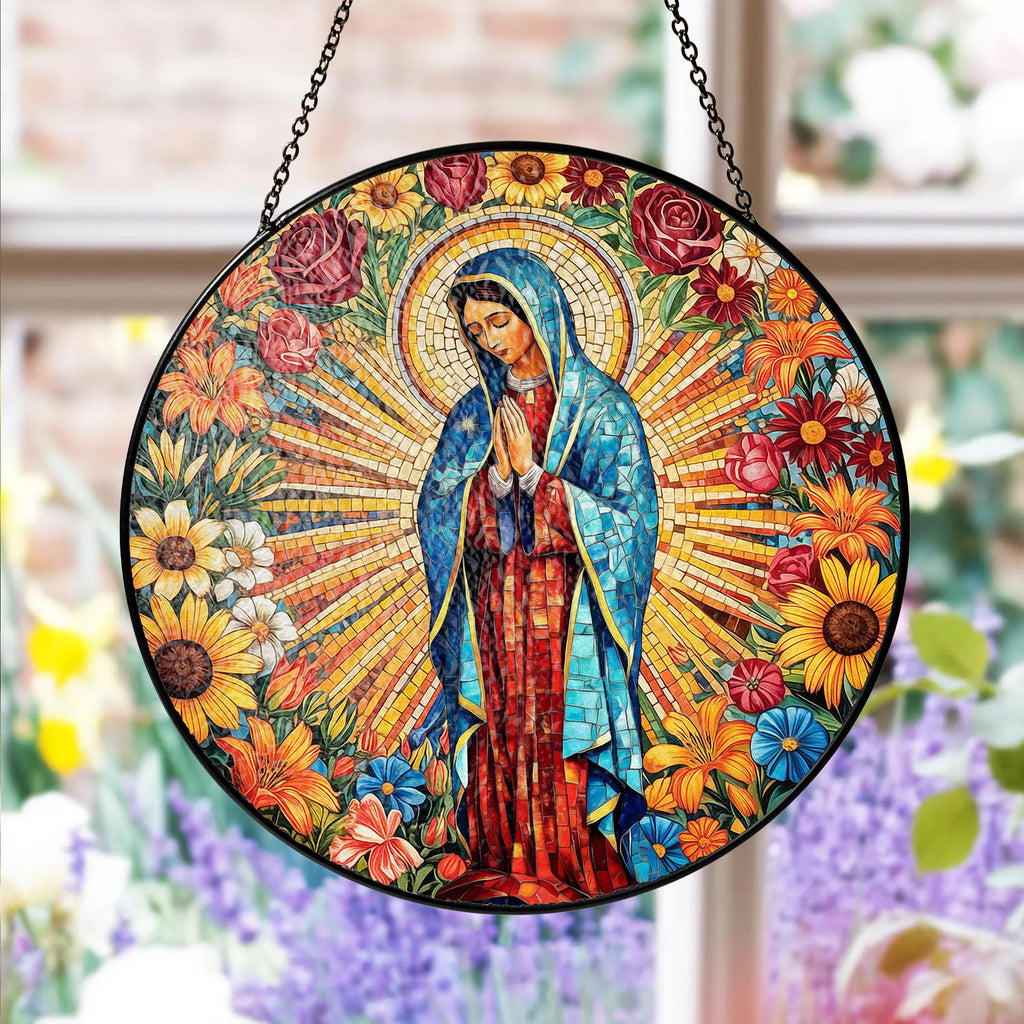 Suncatcher Vitral Nossa Senhora de Guadalupe – Enfeite de Janela Redondo Católico
