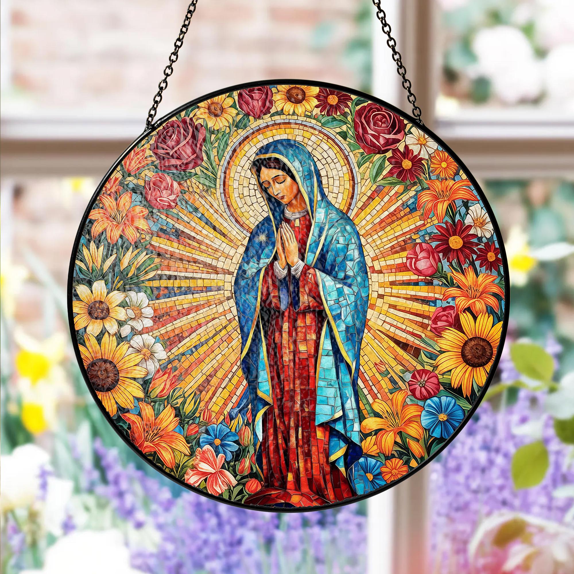 Suncatcher Vitral Nossa Senhora de Guadalupe – Enfeite de Janela Redondo Católico