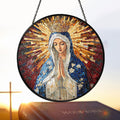 Suncatcher Vitral Nossa Senhora de Fátima Coroada – Enfeite de Janela Redondo Católico